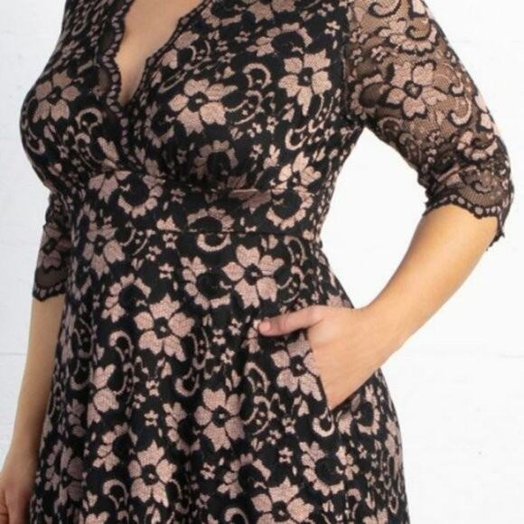 Kiyonna Cocktail Party Dress Mon Cherie Style Lace Rose Gold Pockets Sze 10-12 - Picture 3 of 8